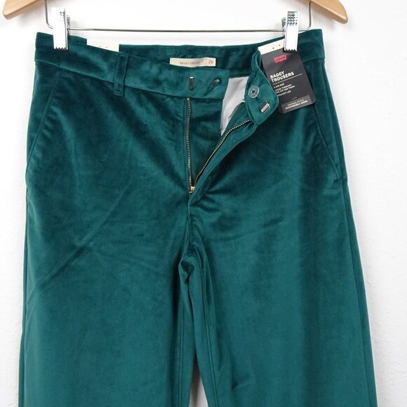 Levi's Baggy Trousers Women's Size 26x31 Green Velvet Wide Leg Loose Fit - Picture 3 of 11